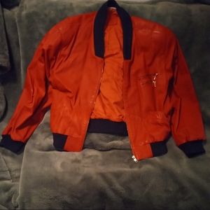 80's Retro Genuine Leather, Red Cropped Bomber Jacket